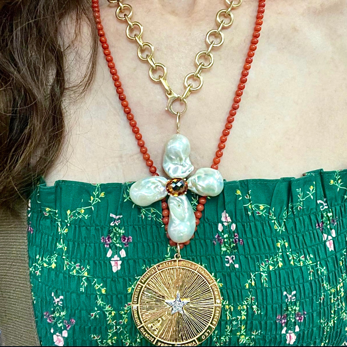 Zodiac Pendant with Pavé Diamond Star