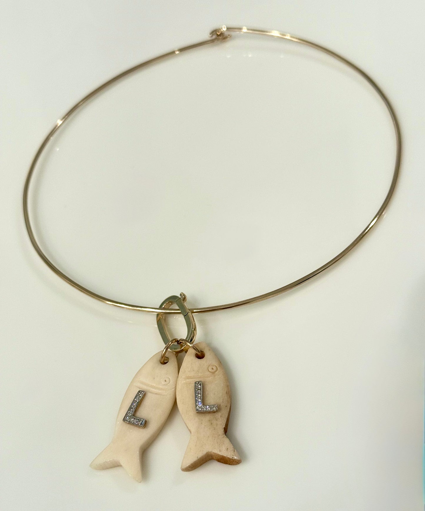 Bone Fish Pendant with Diamond Letter