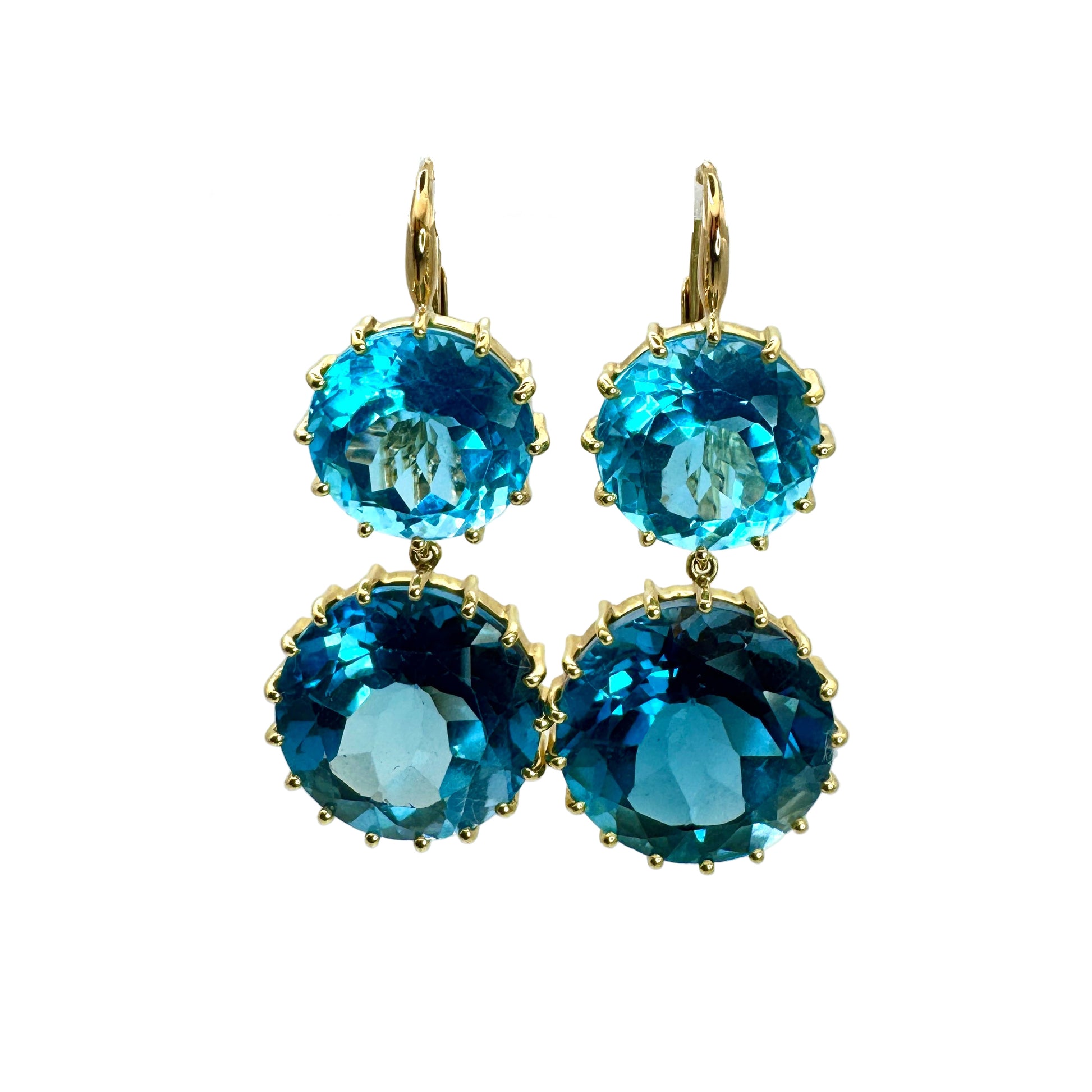 Blue gemstone earrings on a white background