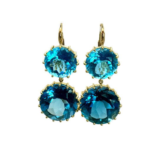 Blue gemstone earrings on a white background