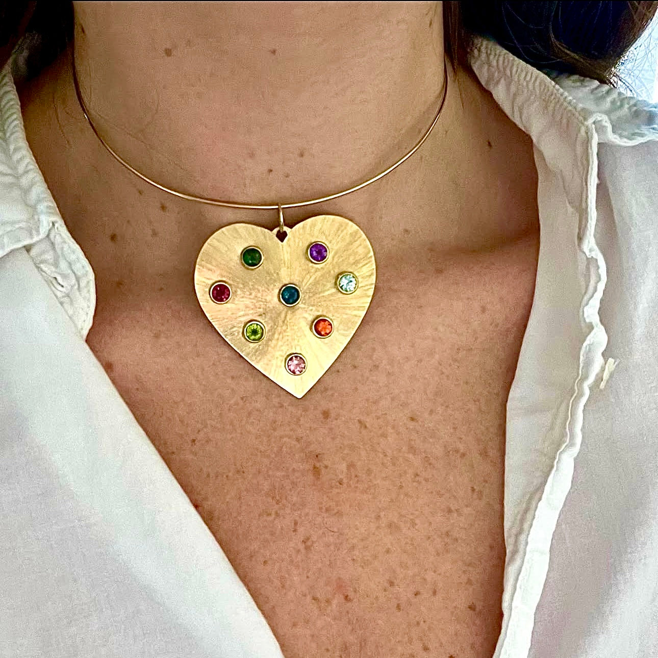 Etched Heart Pendant with Semi Precious Stones