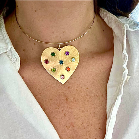 Etched Heart Pendant with Semi Precious Stones