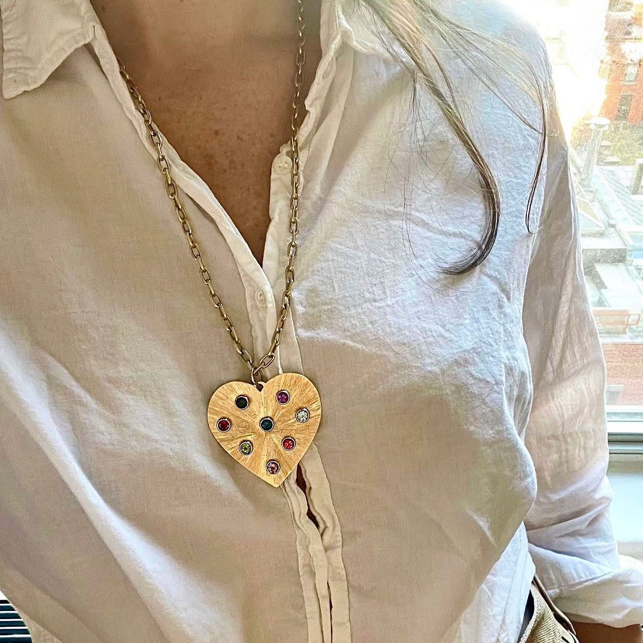 Etched Heart Pendant with Semi Precious Stones