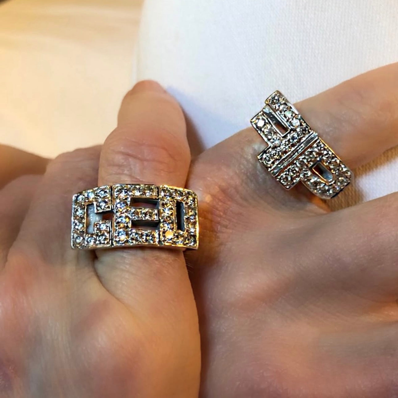 Block Letter Ring with Pavé Diamonds (Customizable)