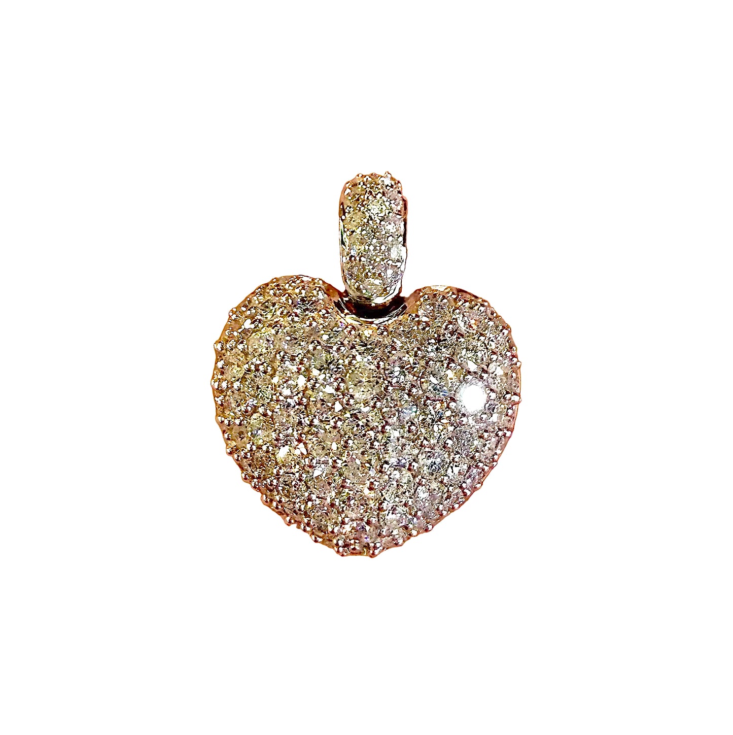 Heart-shaped diamond pendant on a white background