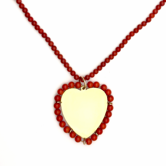 Gold Heart Pendant with Beaded Halo