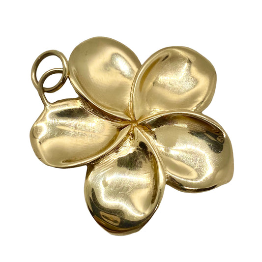 Gold floral petal pendant on a white background