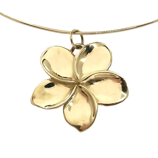 Gold petal flower pendant on a white background