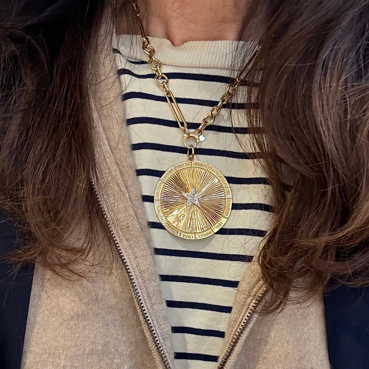 Zodiac Pendant with Pavé Diamond Star