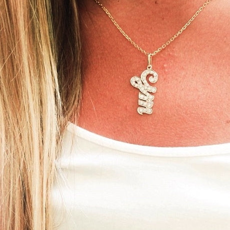 Pave Diamond Initial Charm set in 14k Gold (Customizable)