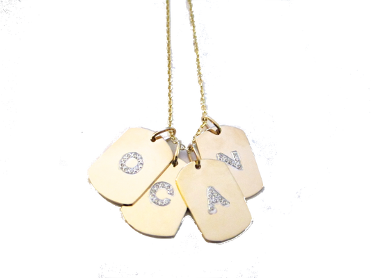 14k Yellow Gold Dog Tag with Pave Diamond Letters (Customizable)