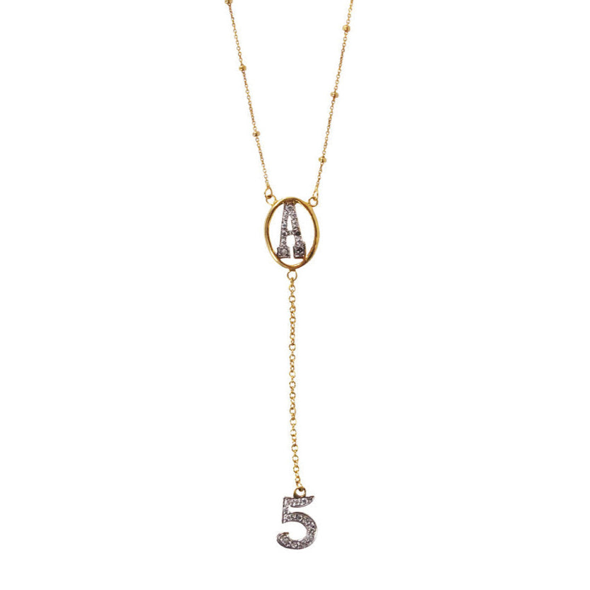 A 14k yellow gold two-tier pave diamond charm necklace with a customizable option for a charm of choice, displayed against a white background.