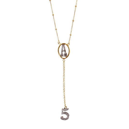 A 14k yellow gold two-tier pave diamond charm necklace with a customizable option for a charm of choice, displayed against a white background.