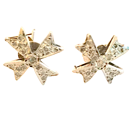 Maltese Earrings with Pave Diamonds