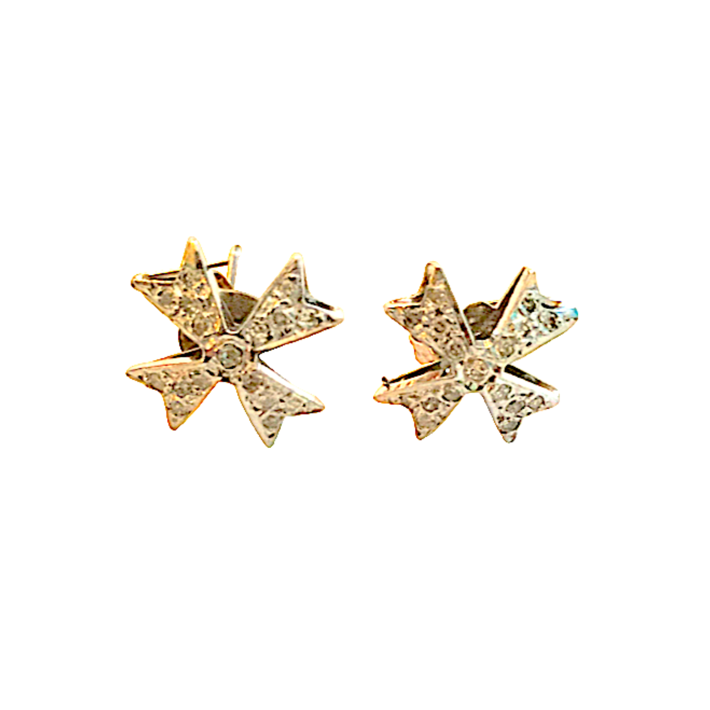 Cross-shaped earrings with diamonds on a white background