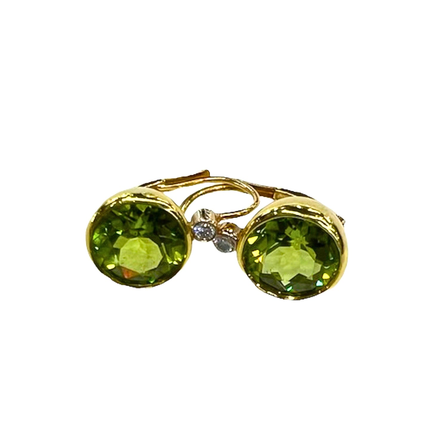 A pair of 18K gold-colored peridot earrings with a screw-back closure.