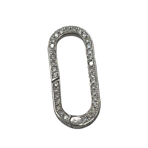 A pave diamond clip with multiple small diamonds set in a metal frame, designed to hold charms or pendants.
