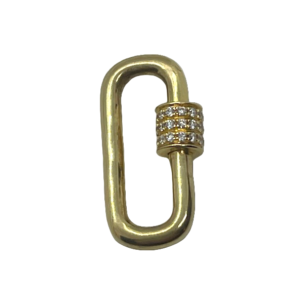 Gold extender clip with diamonds on a white background.