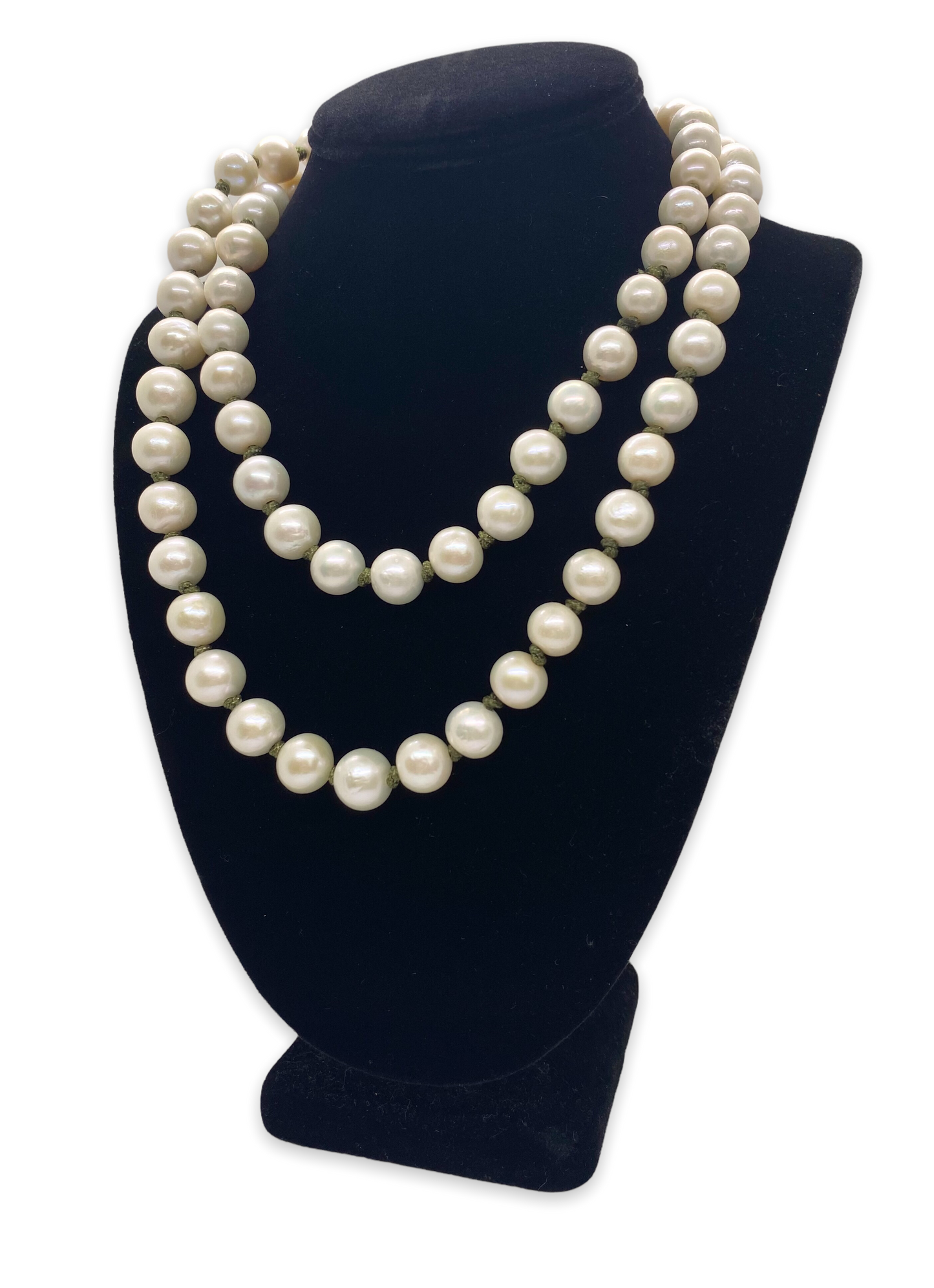 Large Freshwater Pearls with Olive Green Knots