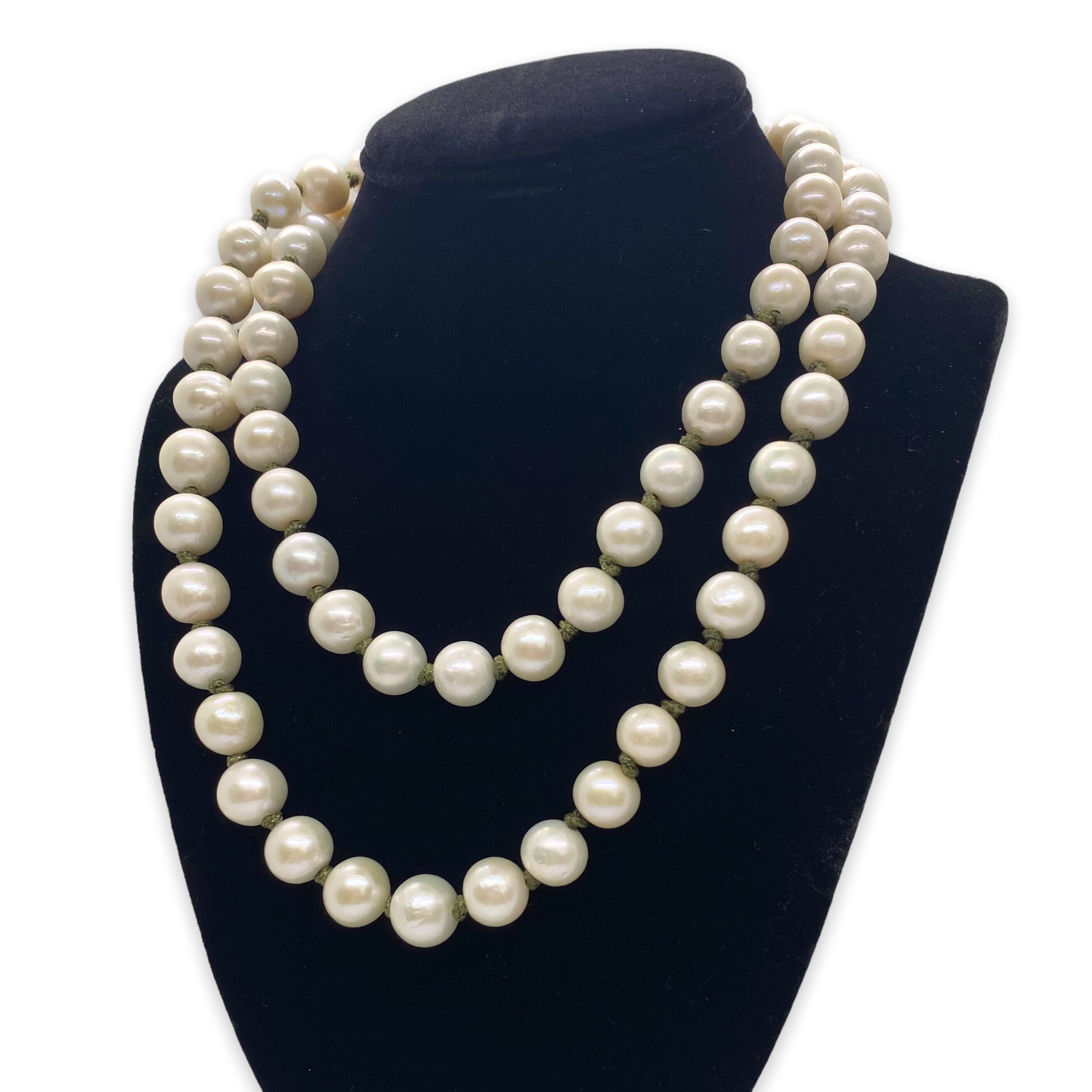 Large Freshwater Pearls with Olive Green Knots