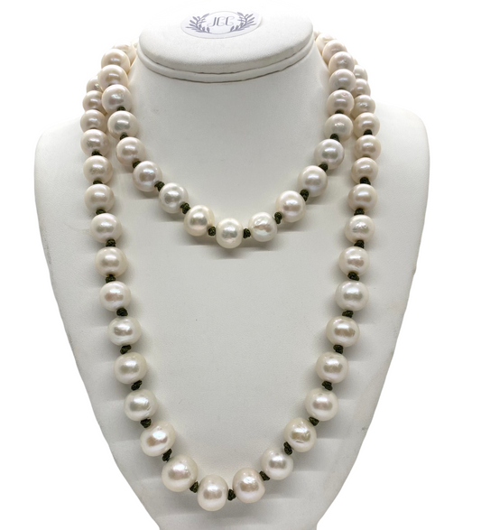 Large Freshwater Pearls with Olive Green Knots