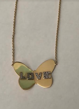 1 1/2 inch butterfly with pave diamond letters (Customizable)