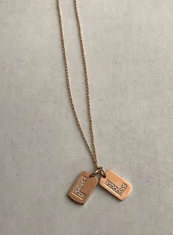 14k Gold Mini Dog Tags with Pave Diamond Letter (Customizable)