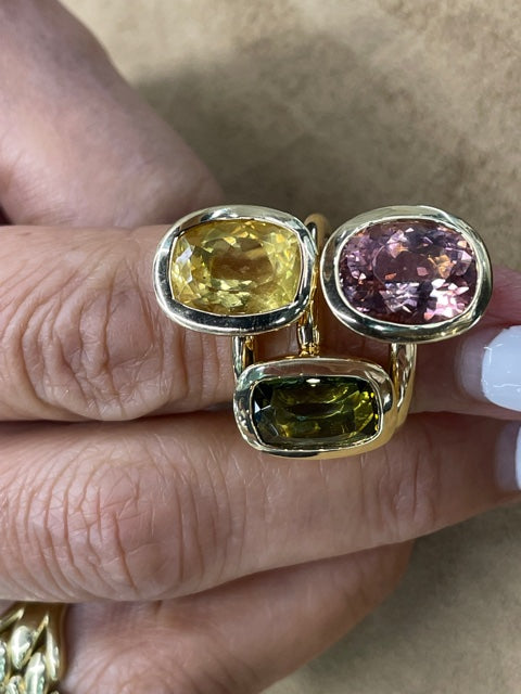 18k Gold Candy Stone Ring with Tourmaline Stones