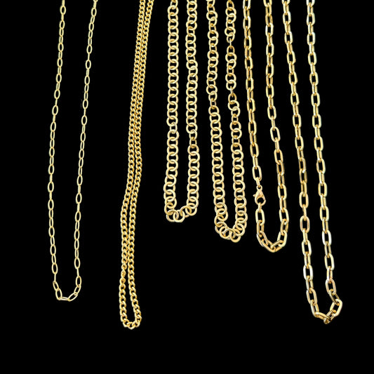 Gold chains displayed on a black background