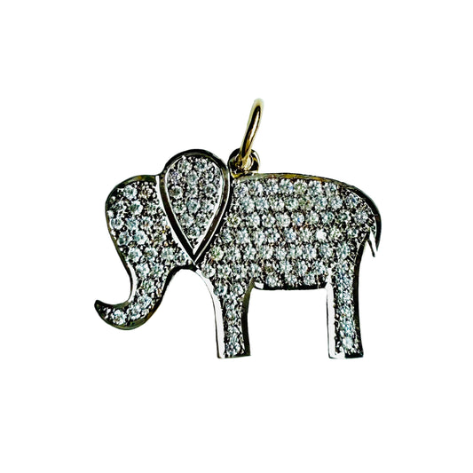 Elephant-shaped pendant with diamonds on a white background