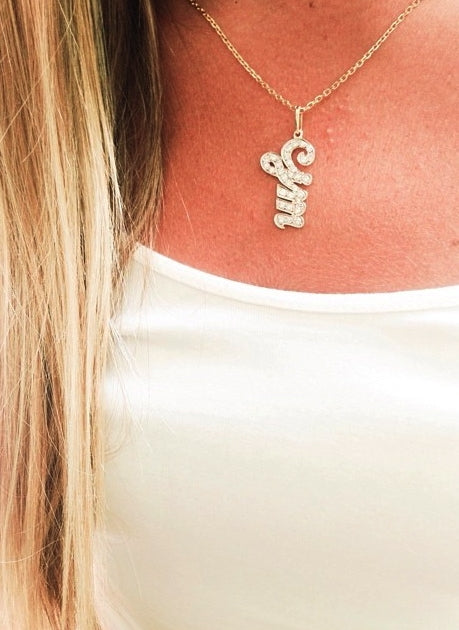 Pave Diamond Initial Charm set in 14k Gold (Customizable)