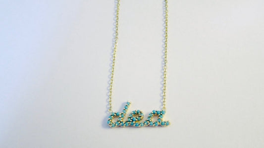 14k Yellow Gold Turquoise Initial Necklace (Customizable)