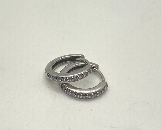 14k White Gold Huggy Earrings with Pave Diamonds