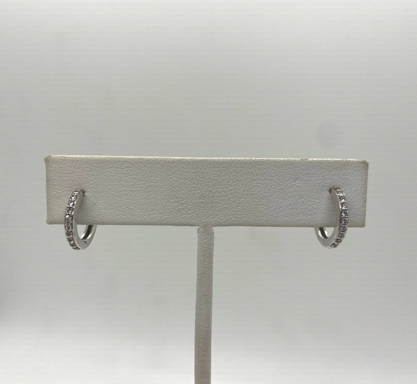 14k White Gold Huggy Earrings with Pave Diamonds