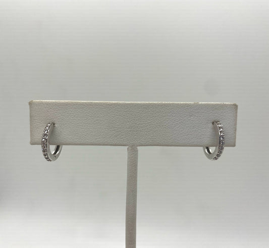 14k White Gold Huggy Earrings with Pave Diamonds