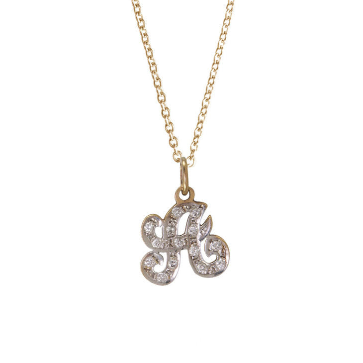 A 14K gold charm with a customizable letter or number on a chain, shown in yellow gold.